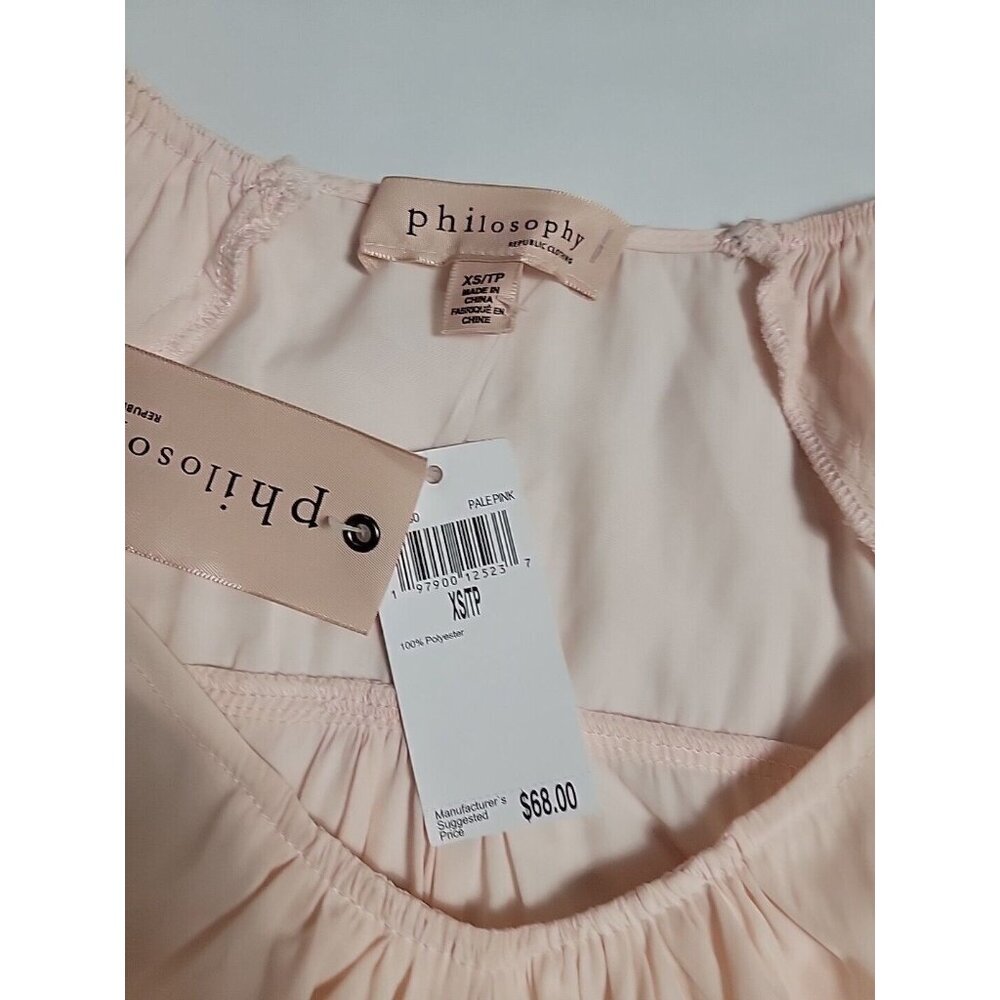 New Philosophy Pink Peach Short Sleeve Dressy Shirt Lined V Neck  XS Boho Cottag - Picture 7 of 10